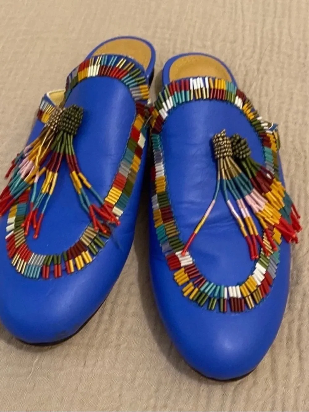 FARM Rio Electric Blue Beaded Tassel Loafers - Picture 2 of 5